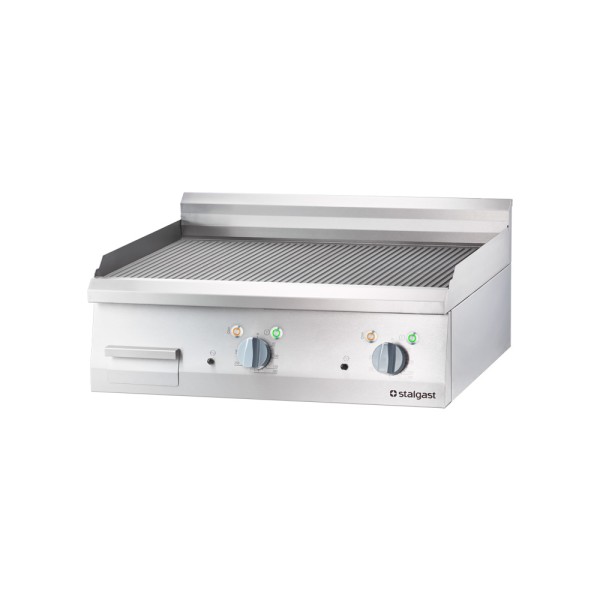 STALGAST Edelstahl Elektro-Griddleplatte als Tischgerät, 800x700 mm, gerillte Grillfläche, Serie 700