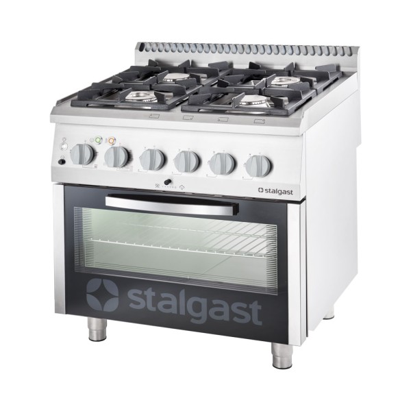 STALGAST Edelstahl Gasherd mit 4 Brennern (2x5+2x7) und Elektro-Backofen GN2/1, Serie 700 ND