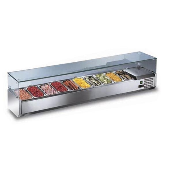 Kühlaufsatzvitrine 6 x GN 1/3, Kühlvitrine mit Glasaufbau für die Gastronomie