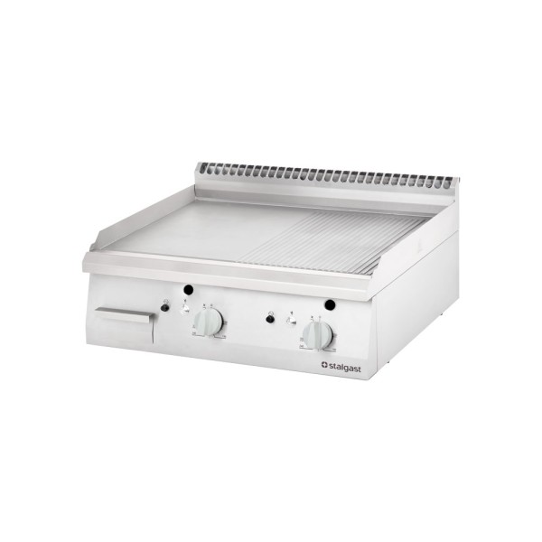 STALGAST Edelstahl Gas-Griddleplatte als Tischgerät, 800x700 mm, gerillte Grillfläche, Serie 700 ND