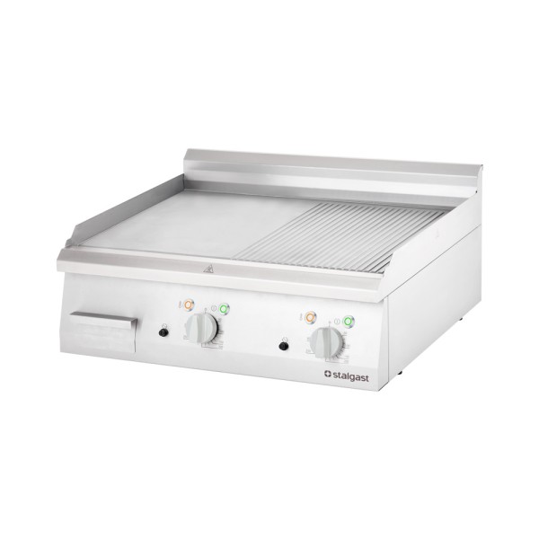 STALGAST Edelstahl Elektro-Griddleplatte als Tischgerät, 800x700 mm, glatte/gerillte Grillfläche, Se
