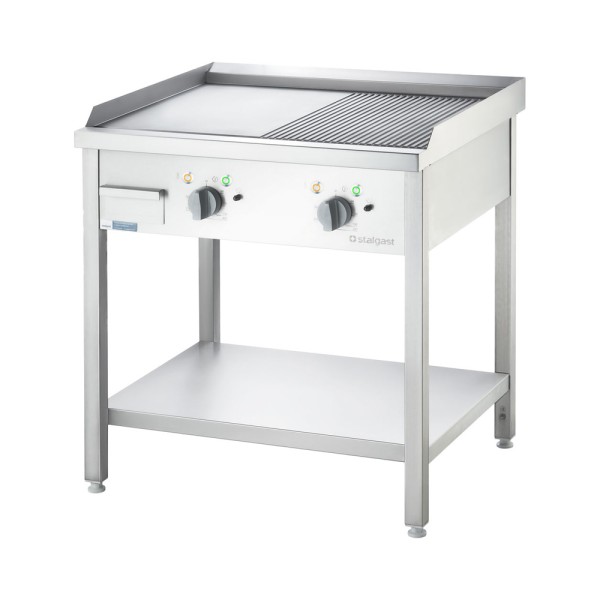 STALGAST Elektro-Griddleplatte als Standgerät - glatt / gerillt, Unterbau offen, 800 x 700 x 850 mm