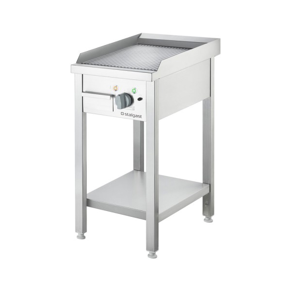 STALGAST Elektro-Griddleplatte als Standgerät - gerillt, Unterbau offen, 400 x 700 x 850 mm (BxTxH)