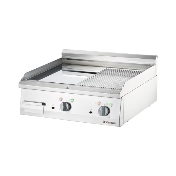 STALGAST verchromte Elektro-Griddleplatte als Tischgerät, 800x700 mm, glatte/gerillte Grillfläche, S