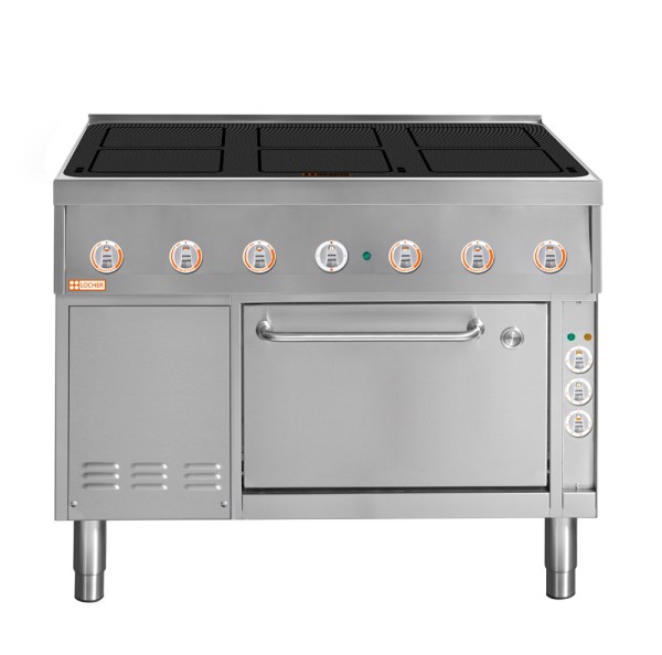 LOCHER 228211 ﻿Induktionsherd, 6 Kochstellen á 5 kW - und Brat- und Backofen GN 1 1/2 mit Uml