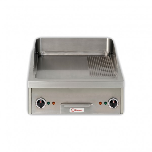 Berner BGAD60GSPEED geteilte Tisch-Griddleplatte mit zwei Heizzonen glatt / gerillt mit Speed
