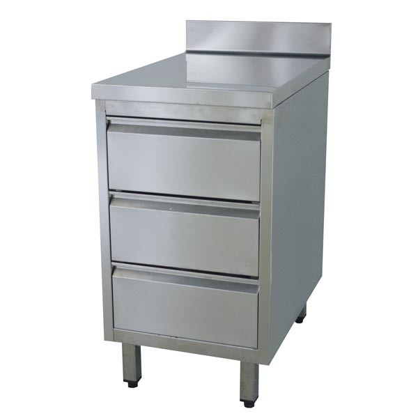 Gastro Edelstahl Schubladenblock / Arbeitsschrank 3 x GN 1/1, 40 x 60 x 90 cm mit Aufkantung