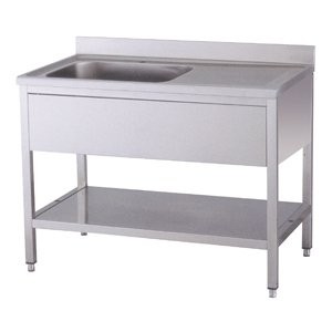 Edelstahl Spültisch, 140 x 70 x 90 cm, 1 Becken links, mit Aufkantung für Gastronomie und Großküche