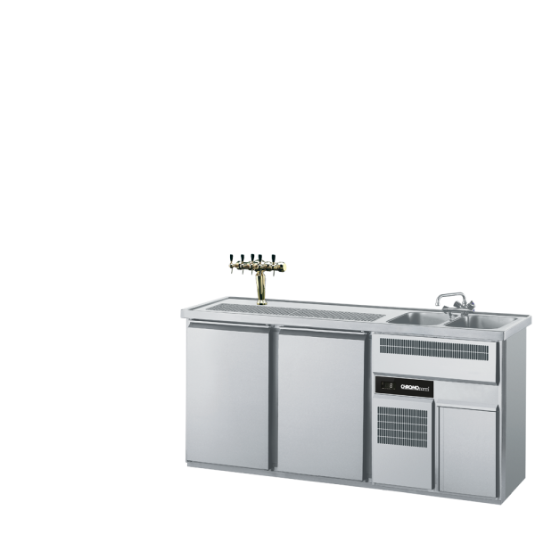 CHROMOnorm BIERTHEKE GN 1/1 - 2 BECKEN RECHTS - 2 TÜREN - MIT ABDECKUNG - STECKERFERTIG