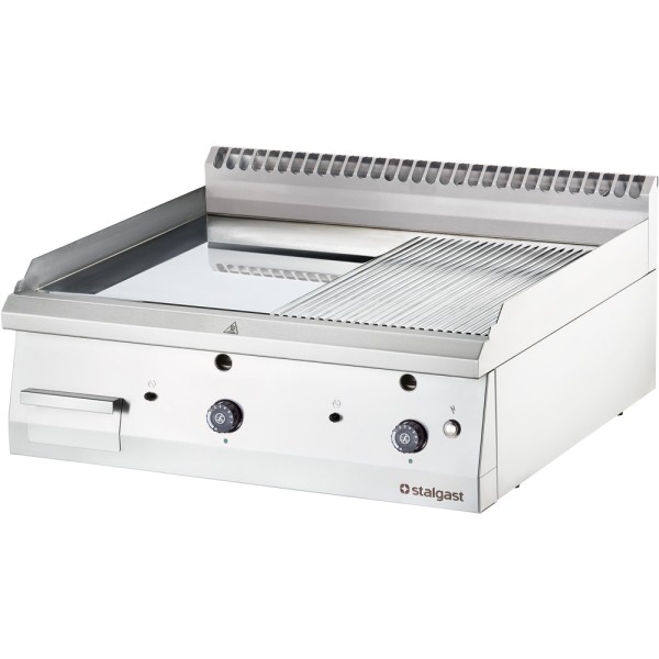 STALGAST verchromte Gas-Griddleplatte als Tischgerät, 800x700 mm, glatte/gerillte Grillfläche, Serie