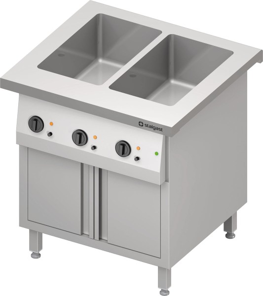 STALGAST Bain-Marie-Station "Free Flow" 2x GN1/1-Becken, mit Wärmeschrank und Flügeltüren, 799x735x8