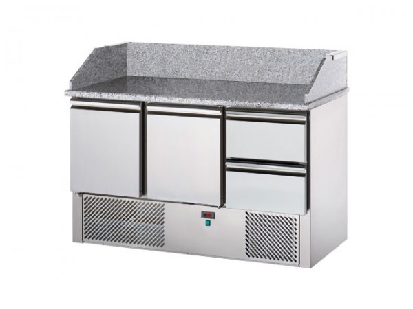 GastroXtrem Edelstahl Pizzakühltisch Master S31/2, 2 Türen & 2 Züge für Gastronomie & Großkü
