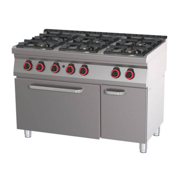 PROFIKOCHER 362016 Gasherd, 6 Kochstellen mit Gasbratofen GN 2/1