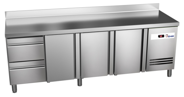 KBS Kühltisch Ready KT4002 mit Arbeitsplatte, Aufkantung 3 Türen 2 halbe Schublade
