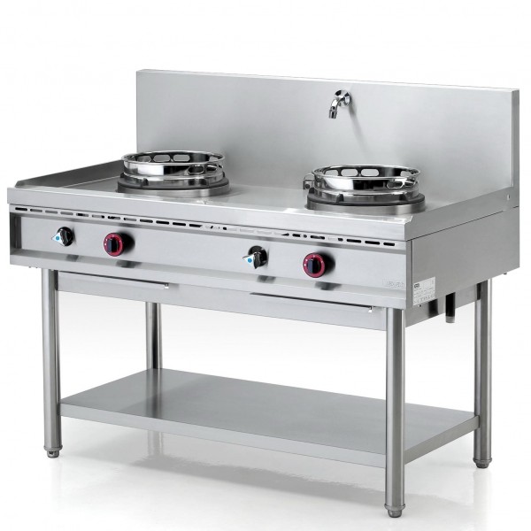 NAYATI Chinaherd / Wok-Gasherd, 2 x 13kW Brenner, 26 kW, mit Wasser-Überflutungssystem