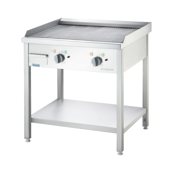 STALGAST Elektro-Griddleplatte als Standgerät - gerillt, Unterbau offen, 800 x 700 x 850 mm (BxTxH)