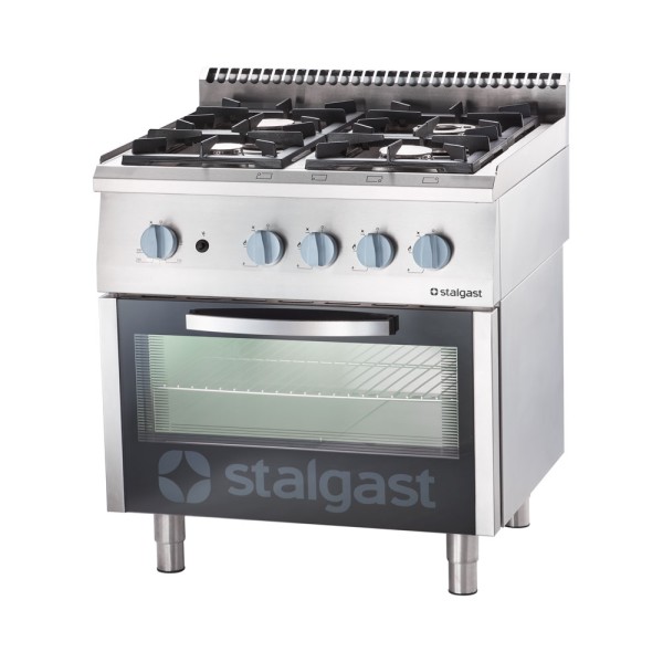 STALGAST Edelstahl Gasherd mit 4 Brennern (2x5+2x7) und Gasbackofen GN2/1, Serie 700 ND