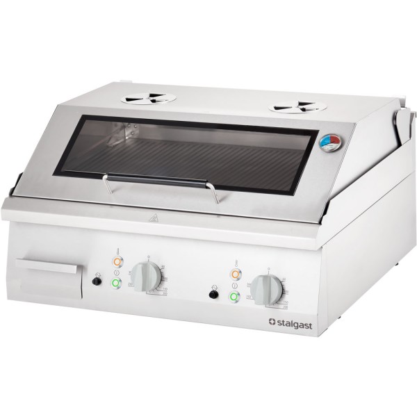 STALGAST Edelstahl Elektro-Griddleplatte als Tischgerät mit Deckel, 800x700 mm, gerillte Grillfläche