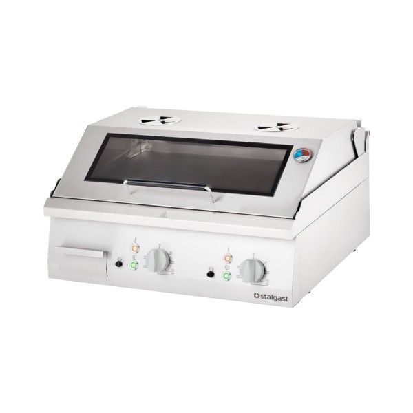 STALGAST Edelstahl Elektro-Griddleplatte als Tischgerät mit Deckel, 800x700 mm, glatte Grillfläche,