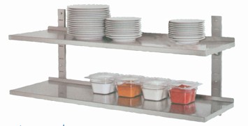 Edelstahl Wandbord 160 x 40 cm, 2 Etagen für die Gastronomie