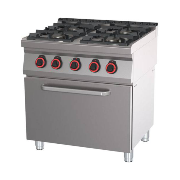 PROFIKOCHER 362013 Gasherd, 4 Kochstellen - mit Elektro-Umluftofen GN 1/1