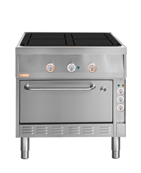 LOCHER 290209 ﻿Induktionsherd, 4 Kochstellen á 5 kW - mit Brat- und Backofen GN 1 1/2 mit Uml