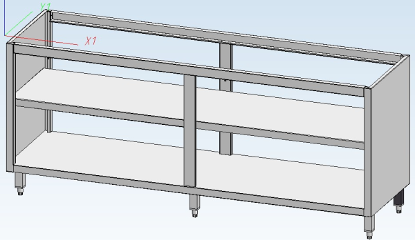 Edelstahl Durchreiche Unterbau Schrankelement ohne Tischplatte - Tiefe 600 mm mit Zwischenbord