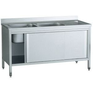Edelstahl Spülschrank. 160 x 60 x 90 cm, 2 Becken links, Gastro Spültisch