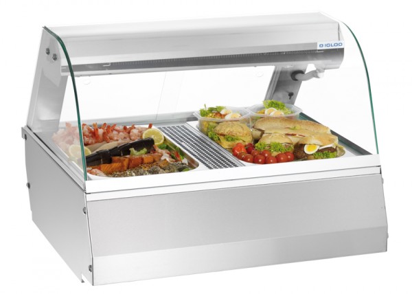 GastroXtrem Kühlvitrine / Kalte Theke 2 x GN 1/1 mit rundem Glasaufbau für die Gastronomie