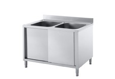Edelstahl Spülschrank, 120 x 60 x 90 cm, 2 Becken, mit Aufkantung, Gastro Spültisch